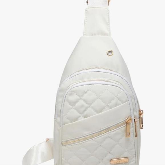 NWT Crossbody Sling Bag White with Gold Zippers/Hardware One Size - Picture 4 of 6